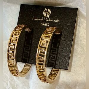 house of harlow 1960 gold tone Grecca Design Hoop earrings
